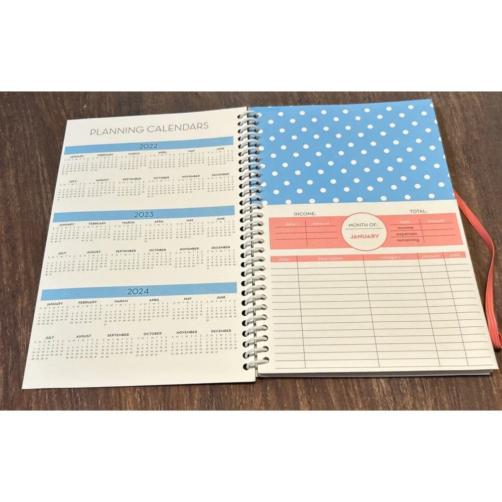 Home Finance Bill Organizer w/ Monthly Pockets Budget Planner Blue/White/Peach